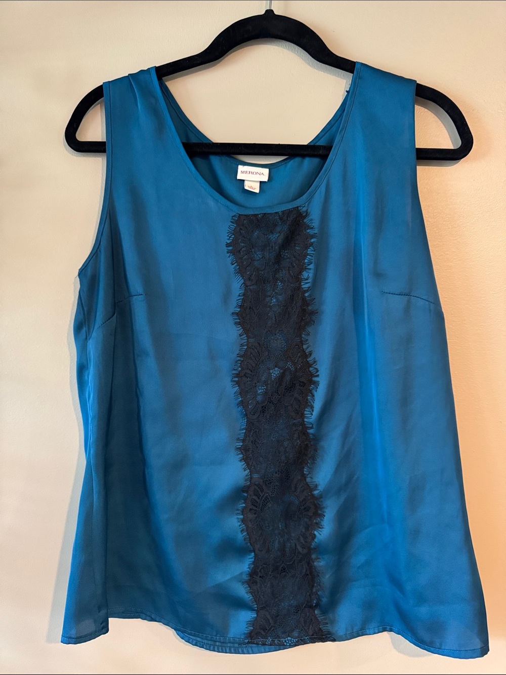 Merona Teal Sleeveless Camisole with Black Lace Panel